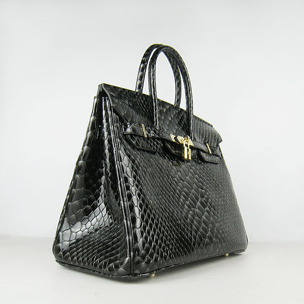 High Quality Fake Hermes Birkin 35CM Fish Veins Leather Bag Black 6089 - Click Image to Close